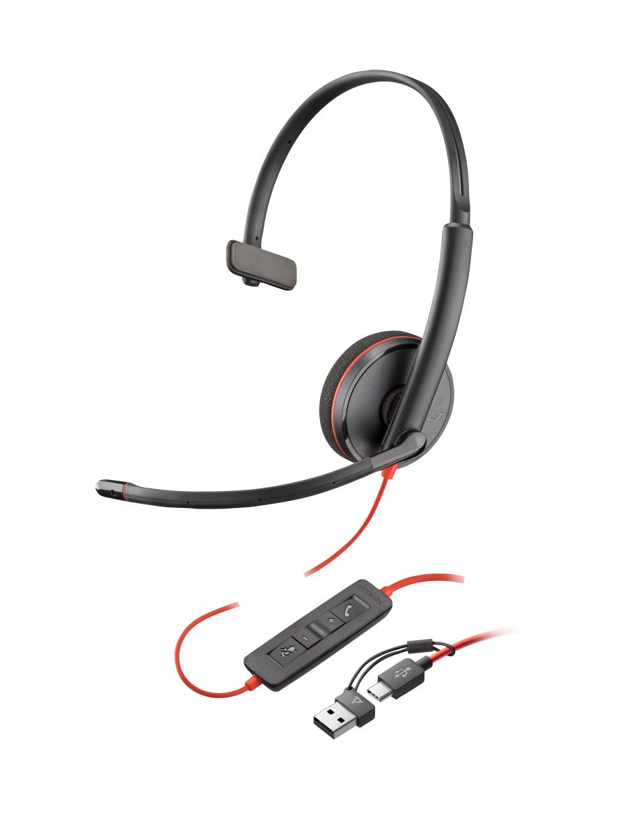 HP Headset Blackwire 3210 - Monaural - USB-c - USB-C/A Adapter - Single Unit