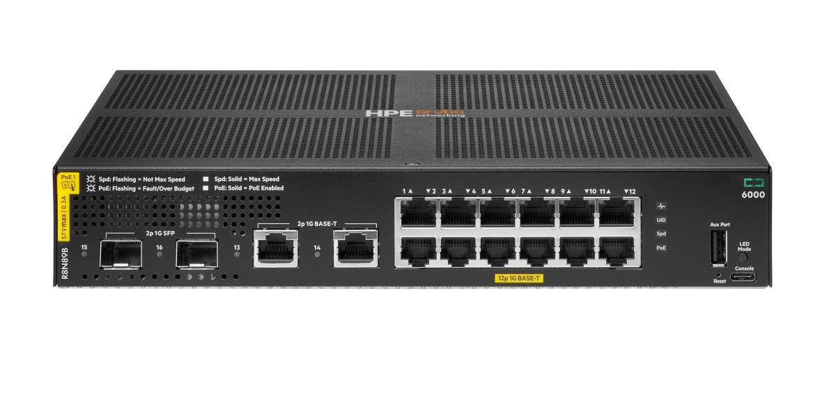 Aruba Networking CX 6000 12p 10M/100M/1G Class4 PoE 2p SFP 1G 139W Switch