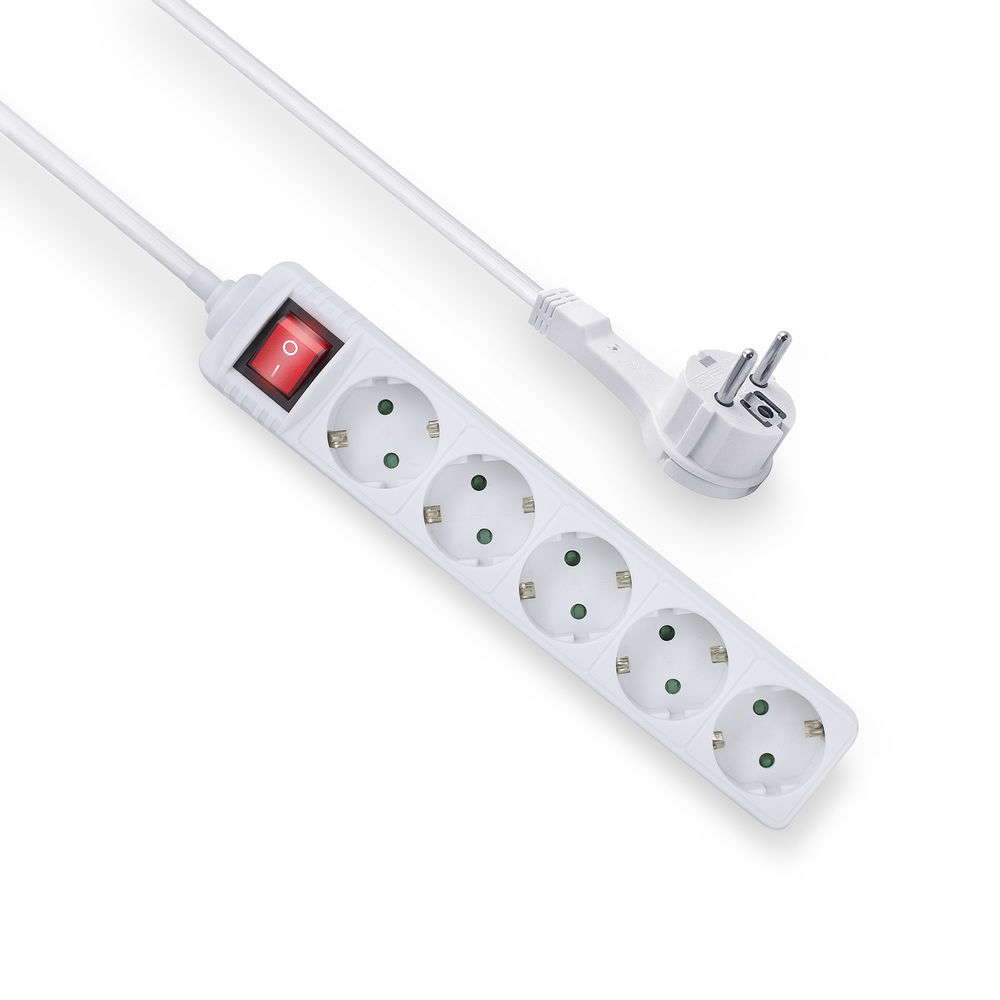 Power Strip with Illuminated Switch and Flat Plug 5 Sockets 1.5m White