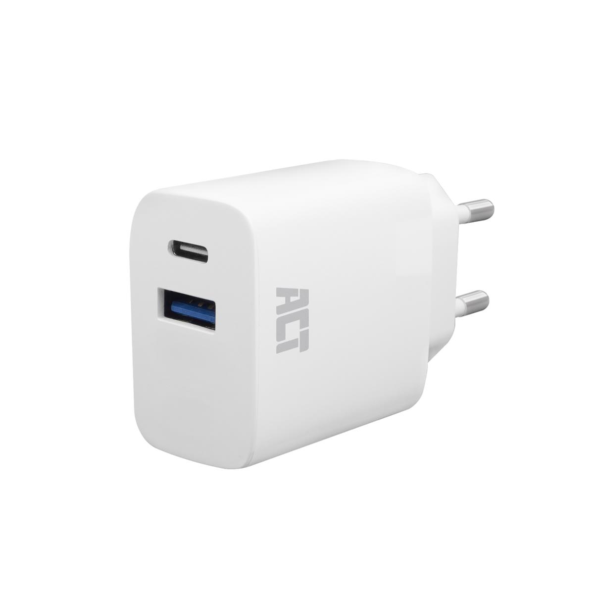 USB-C & USB-A charger 20W with Power Delivery PPS Quick Charge GaNFast
