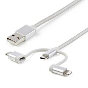 USB Multi-charger Cable - Lightning, USB-c, Micro-b - Braided - 1m